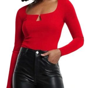 Express Fitted V-Wire Ponte Long Sleeve Thong Bodysuit - NWT Lipstick Red Large